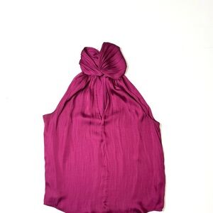 Banana Republic Burgundy Sleeveless Halter Top Blouse w/Knot Tie Collar Size ST
